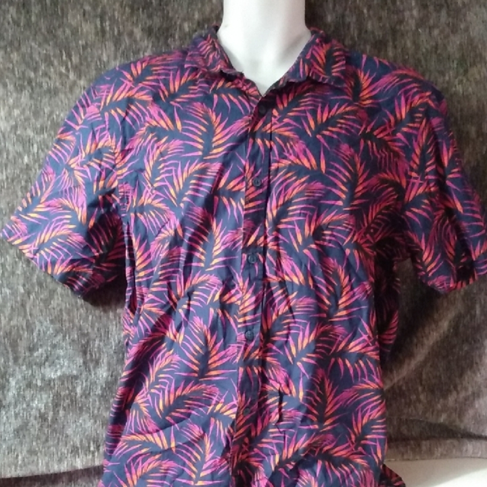 Men's Tropical Print Shirt - Pink and Blue